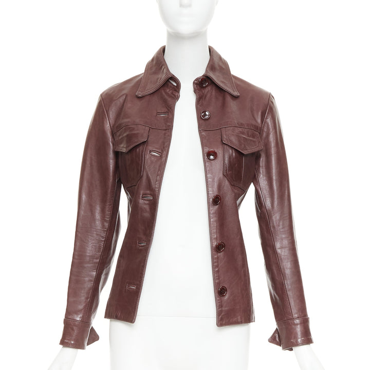 JILL STUART burgundy leather button up fitted leather utility jacket XS