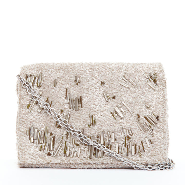 THEYSKENS THEORY grey silver embellished lurex appique fold clutch