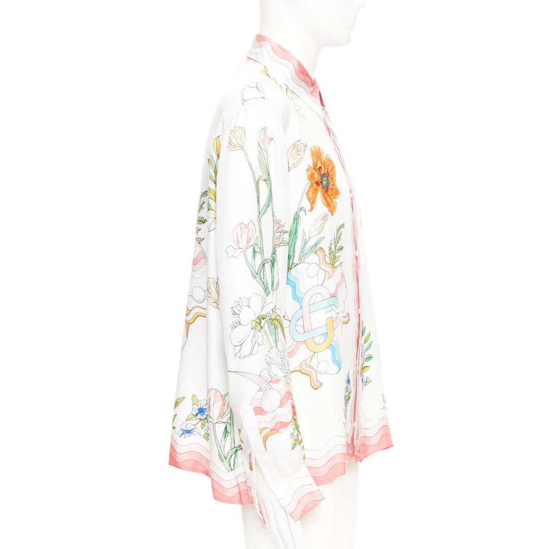 CASABLANCA 2022 Ping Pong Fleurie Jour wavy trim silk printed shirt top XXL