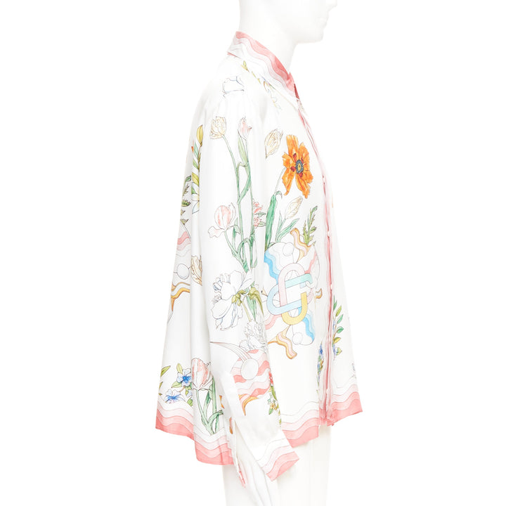 CASABLANCA 2022 Ping Pong Fleurie Jour wavy trim silk printed shirt top XXL