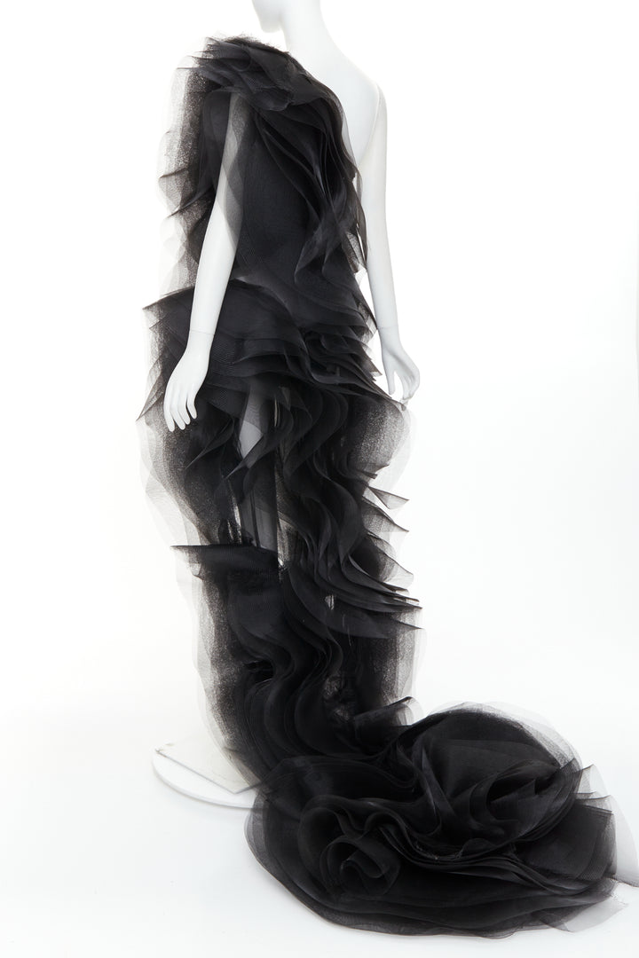 rare ALEXANDRE VAUTHIER COUTURE SS2014 Runway black stiff tulle train gown