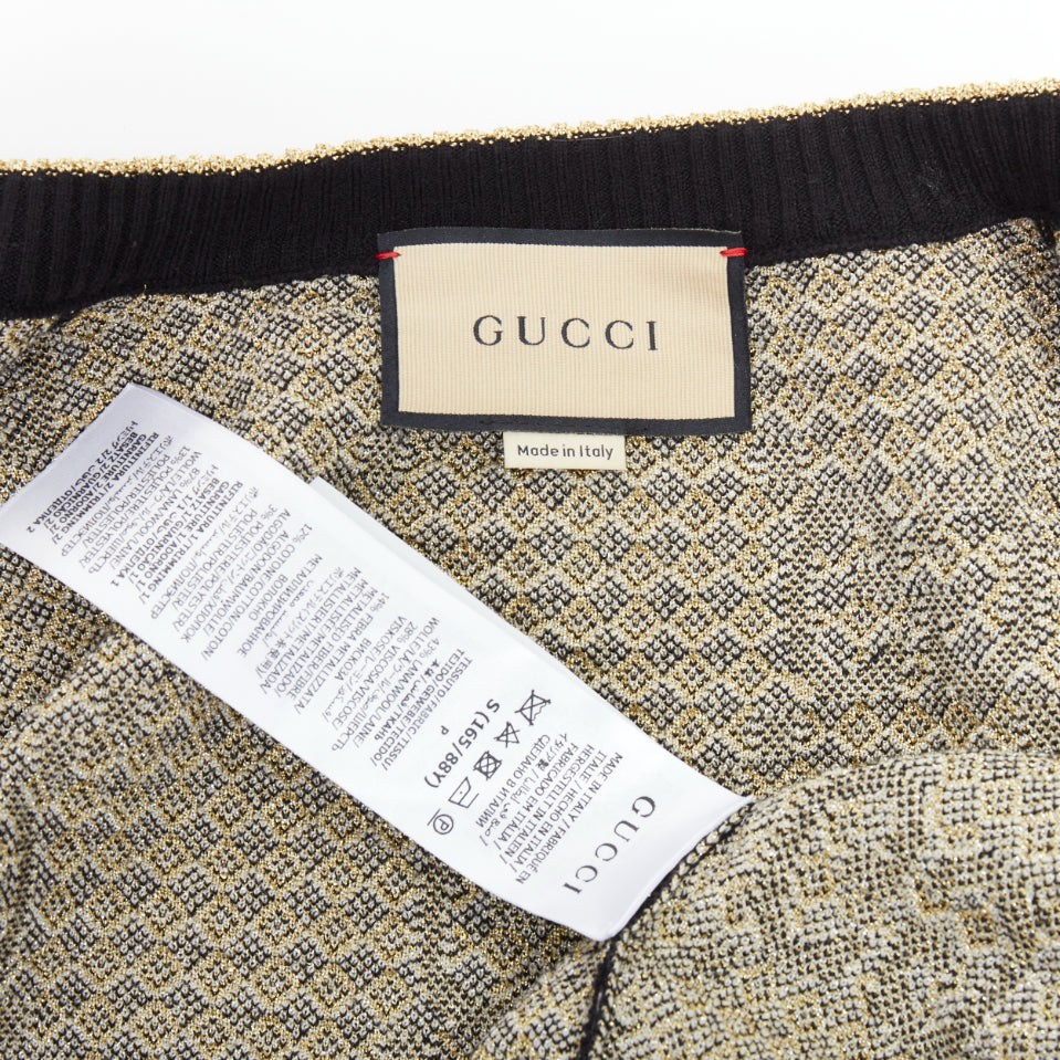 GUCCI gold lurex wool blend monogram jacquard preppy cardigan S