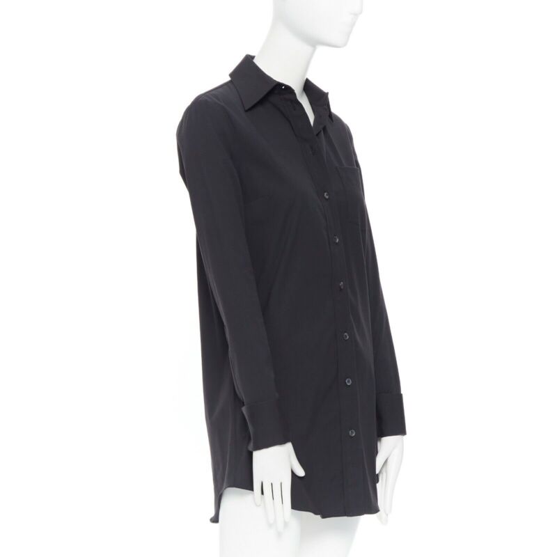 MICHAEL KORS black peak spread collar folded cuffs patch pocket long shirt US0