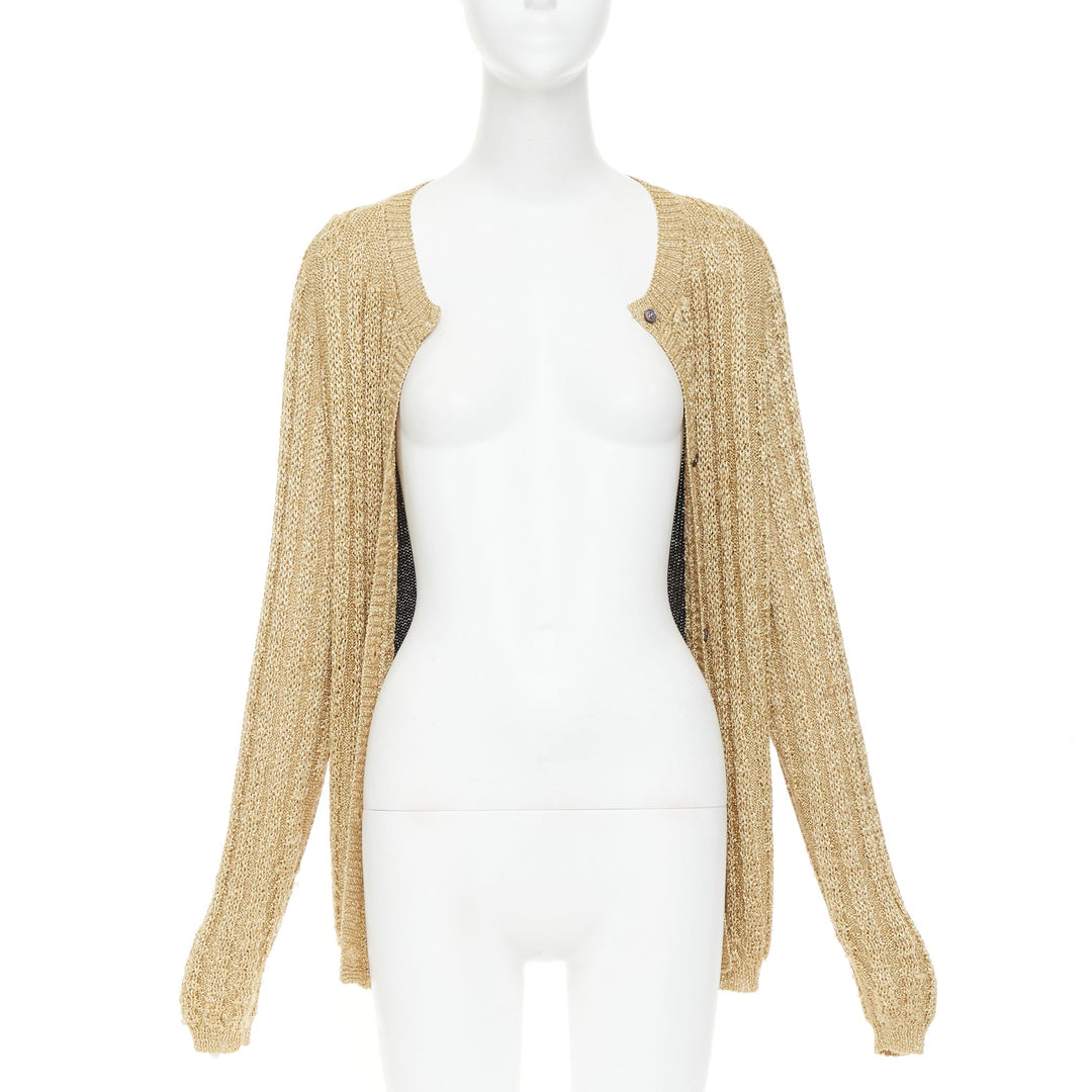 MARNI 2010 gold metallic cable knit front grey contrast back cardigan IT40 S