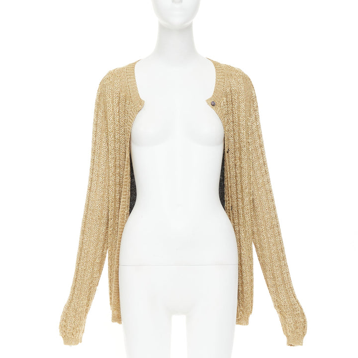 MARNI 2010 gold metallic cable knit front grey contrast back cardigan IT40 S