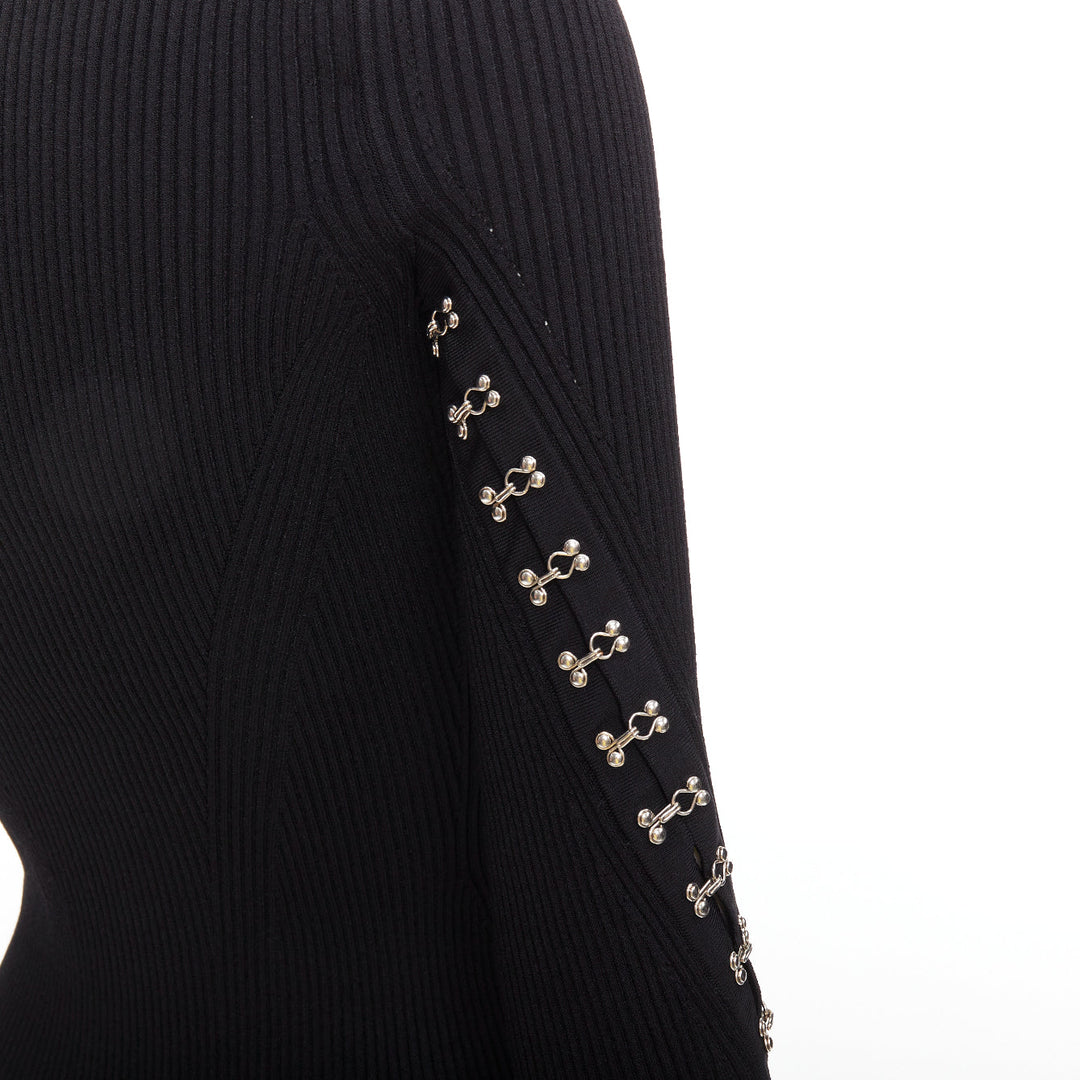 ALEXANDER MCQUEEN 2018 viscose blend silver metal hook rivet crop sweater S