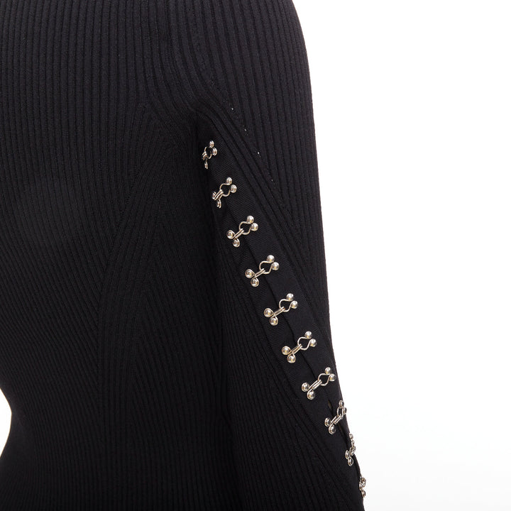 ALEXANDER MCQUEEN 2018 viscose blend silver metal hook rivet crop sweater S