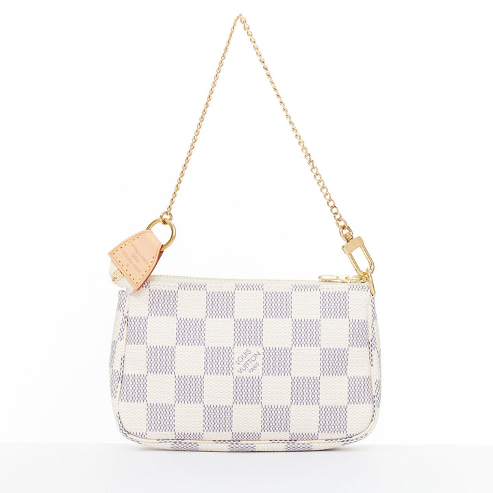 LOUIS VUITTON Mini Pochette Accessoires white damier azur canvas chain bag pouch