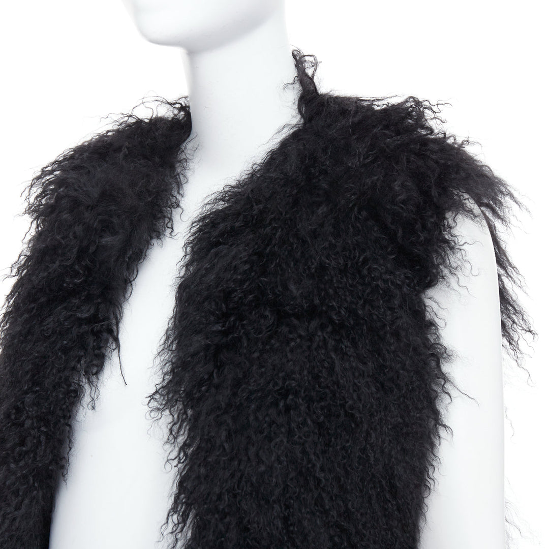 ZADIG & VOLTAIRE black mongolian shearling fur ethnic quilted vest coat