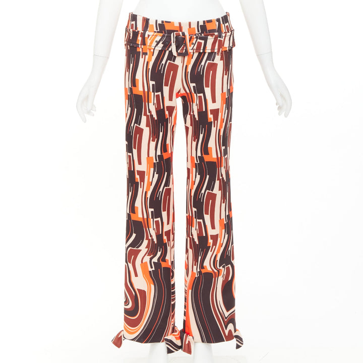 PRADA 2019 Runway orange black geometric swirl belted ruffled hem pants IT38 XS