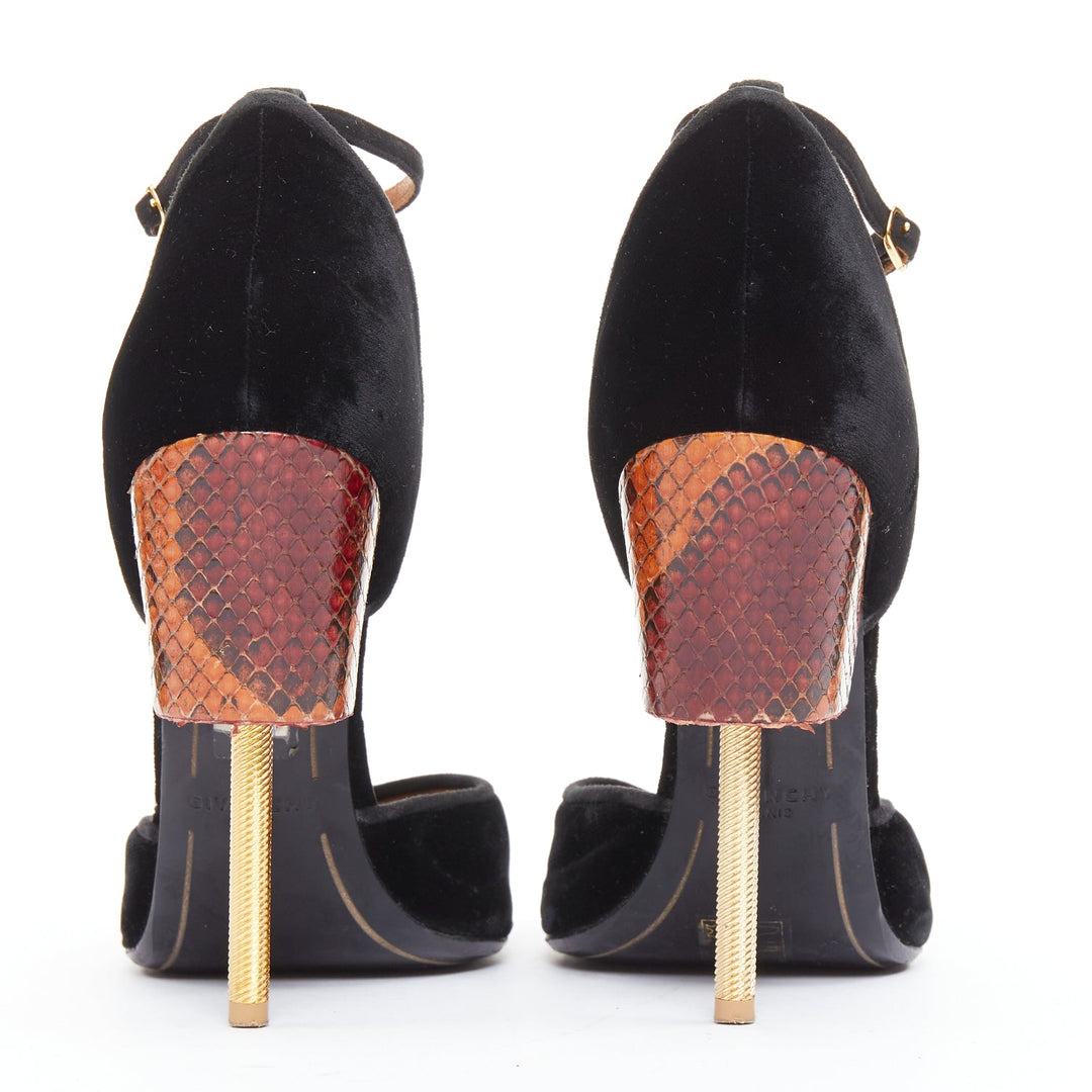GIVENCHY Matilda black velvet brown snake leather metal pin heel sandal EU40