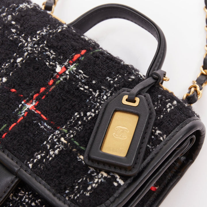 CHANEL 22K Small Flap Tweed School Memory black tweed gold crossbody bag