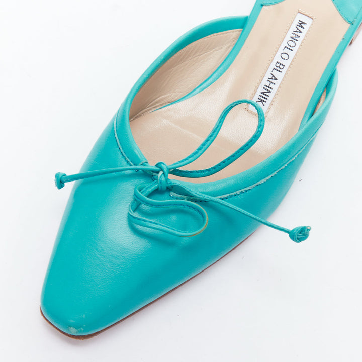 MANOLO BLAHNIK Ballerimu turquoise green leather ballet mules EU38