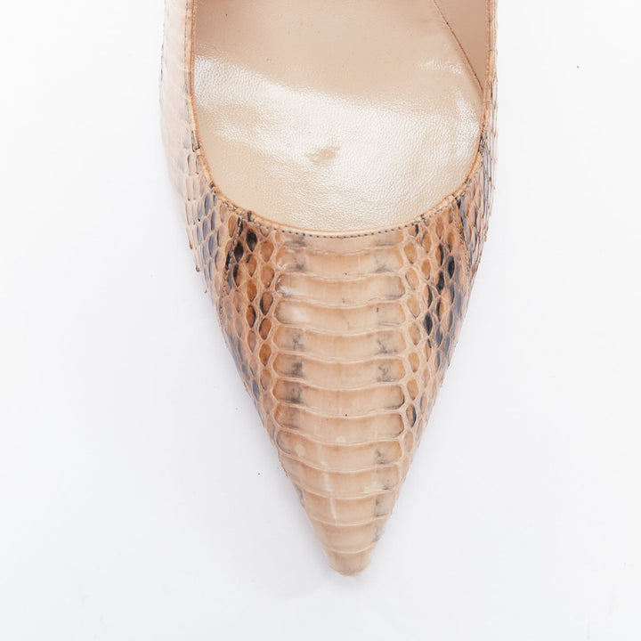 MANOLO BLAHNIK nude coated scaled leather slim heel pumps EU39