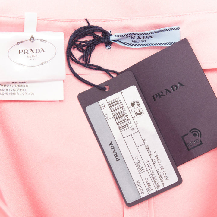PRADA 2022 Raf Simons Runway pink double satin high rear split midi skirt IT42 M