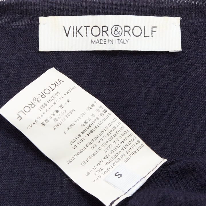 VIKTOR & ROLF navy cashmere silk ruffle sleeves cardigan sweater S