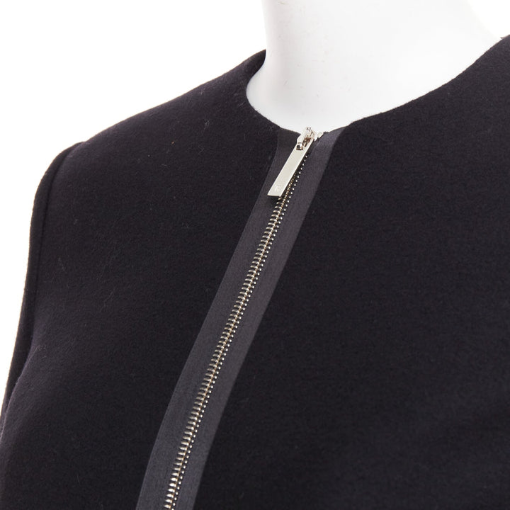 THE ROW black virgin wool blend collarless zip long coat US2 S
