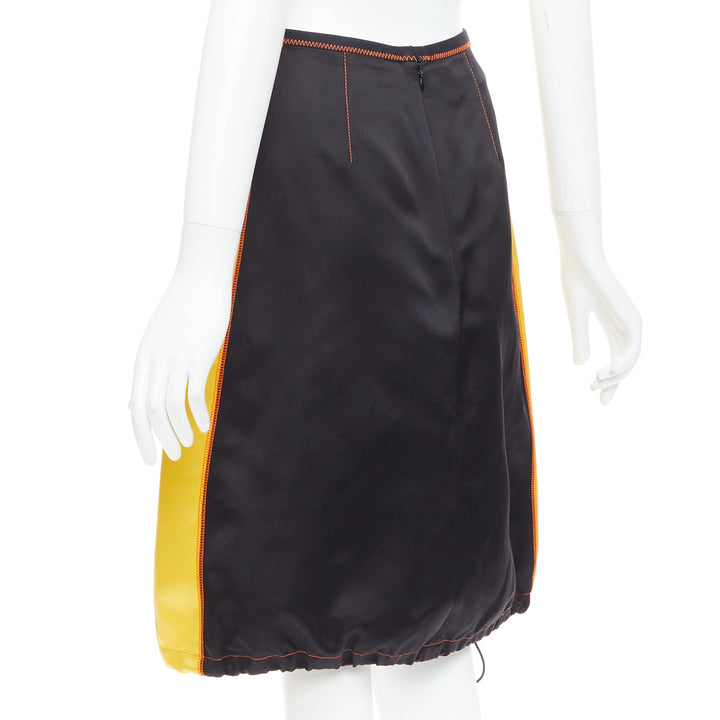 PRADA 2016 100% silk  black yellow colorblocked drawstring hem skirt IT38 XS