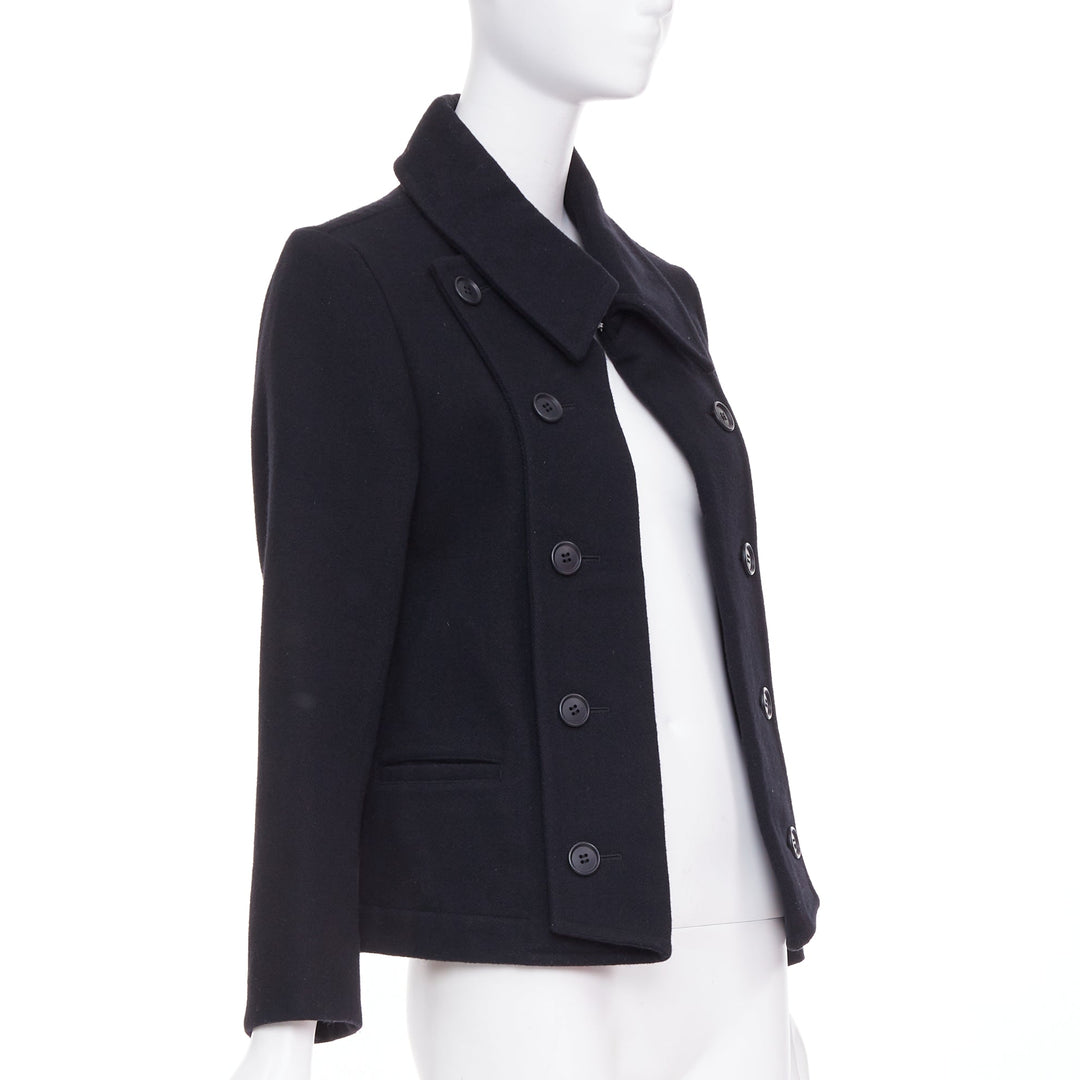 LIMI FEU black wool asymmetrical double breasted wool melton peacoat jacket S