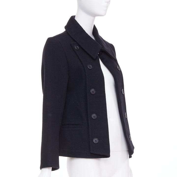 LIMI FEU black wool asymmetrical double breasted wool melton peacoat jacket S
