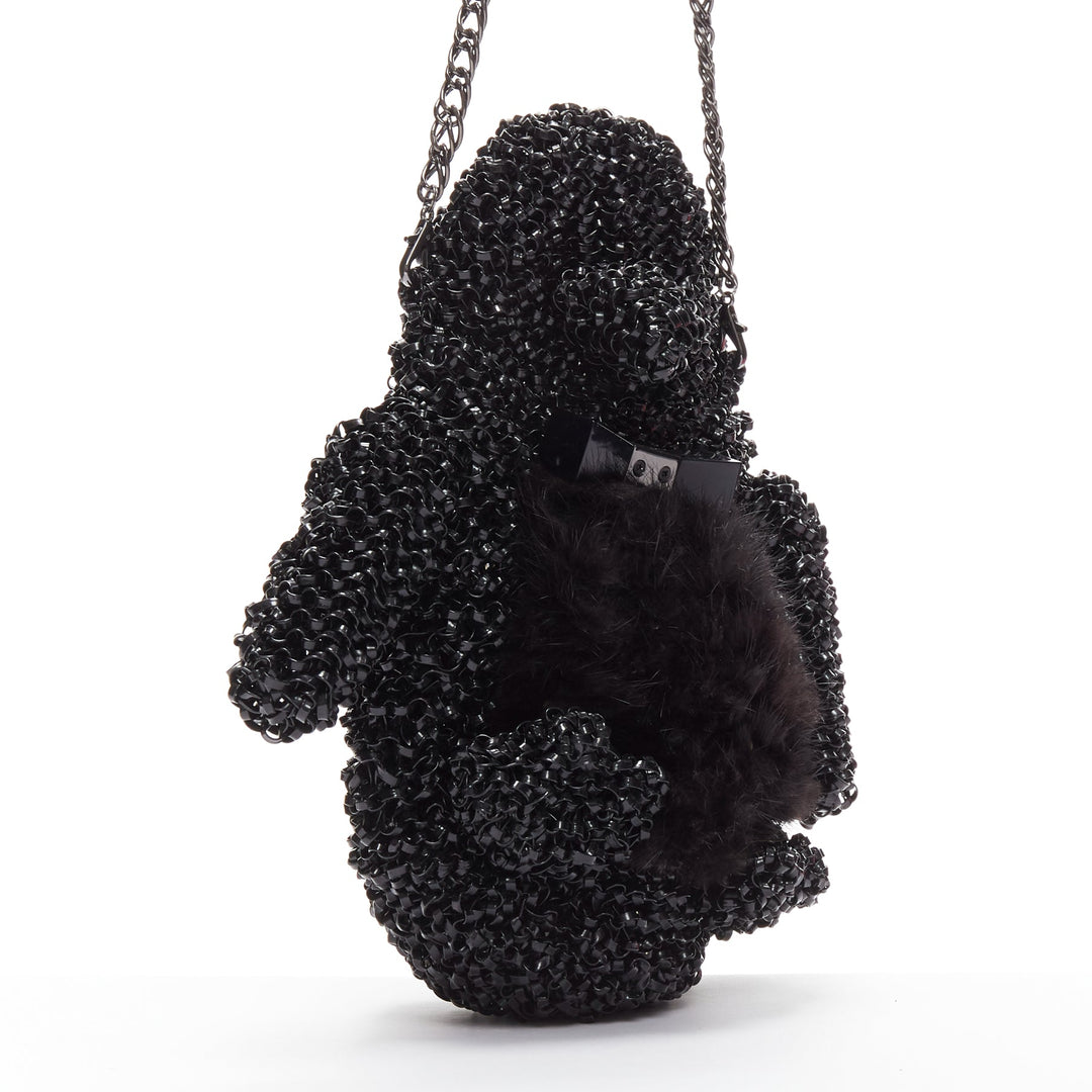 rare ANTEPRIMA Wire Bag  black fur belly woven acrylic penguin chain crossbody