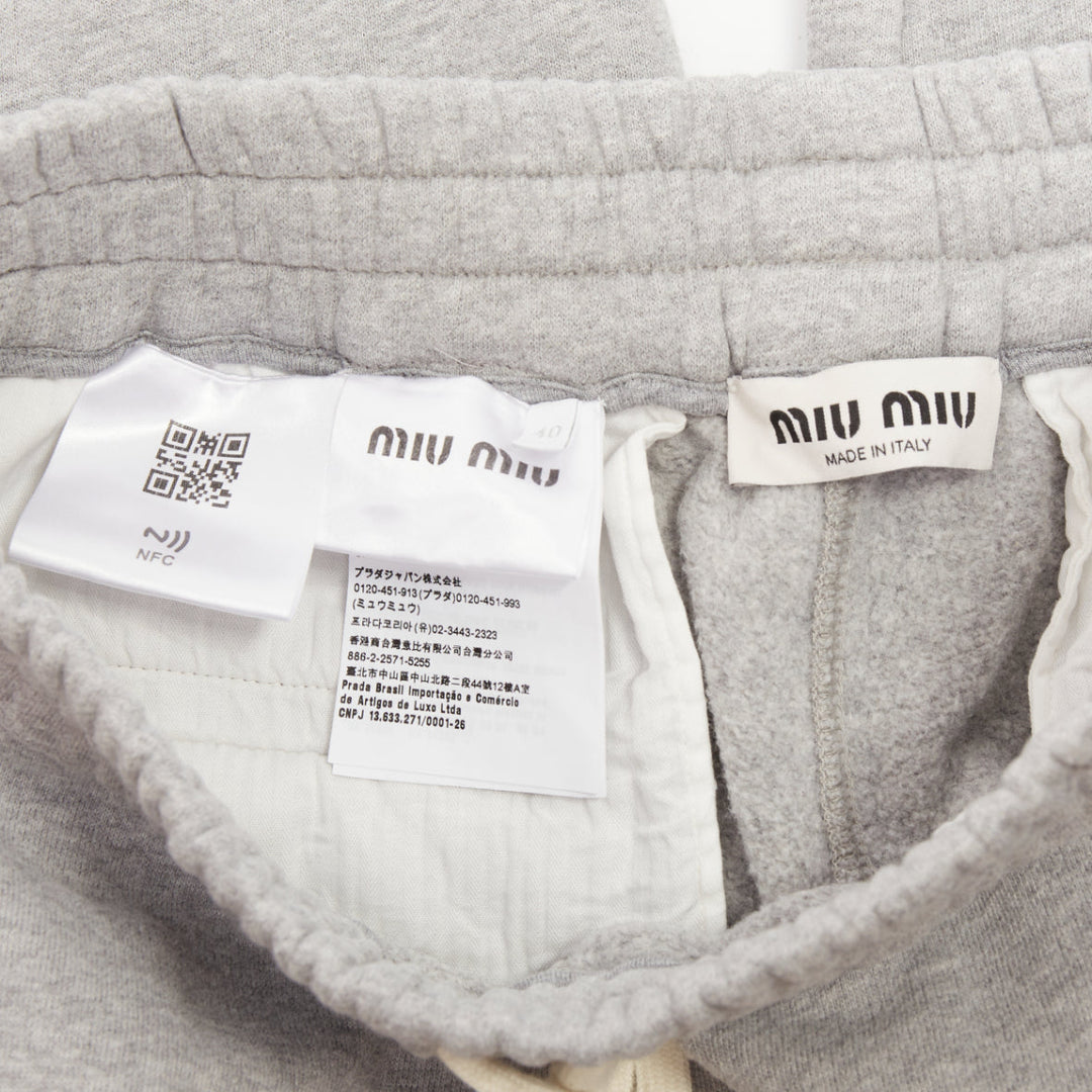 MIU MIU 2023 light grey cotton jersey logo applique back jogger pants IT40 S
