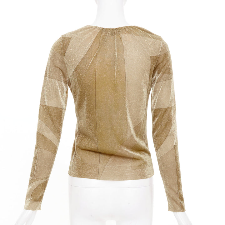 GUCCI 1999 Vintage Tom Ford gold metallic lurex block graphic top IT42 M