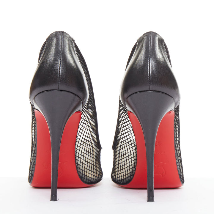 CHRISTIAN LOUBOUTIN Follies Resille 100 Fishnet Pailette black mesh pumps EU37.5