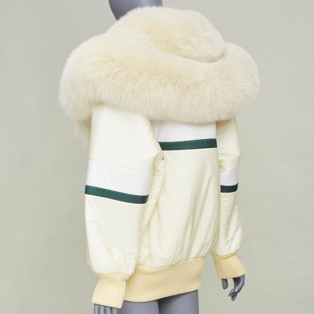 MIU MIU 2017 Runway oversized fur collar striped puffer bomber jacket IT36 XXS