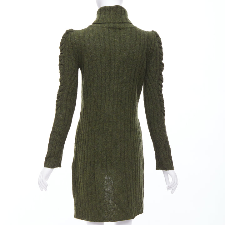 OLD CELINE 2010 Runway Phoebe Philo green wool cashmere cable knit dress S