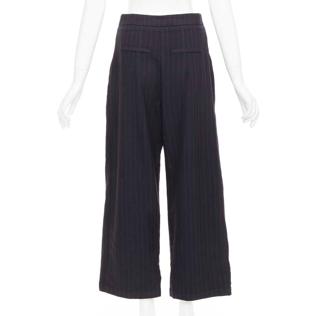 REFORMATION navy pinstripe surplus fabric silver zip fly wide pants US0 XS