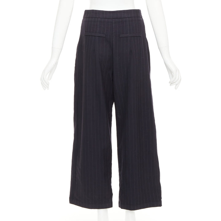 REFORMATION navy pinstripe surplus fabric silver zip fly wide pants US0 XS