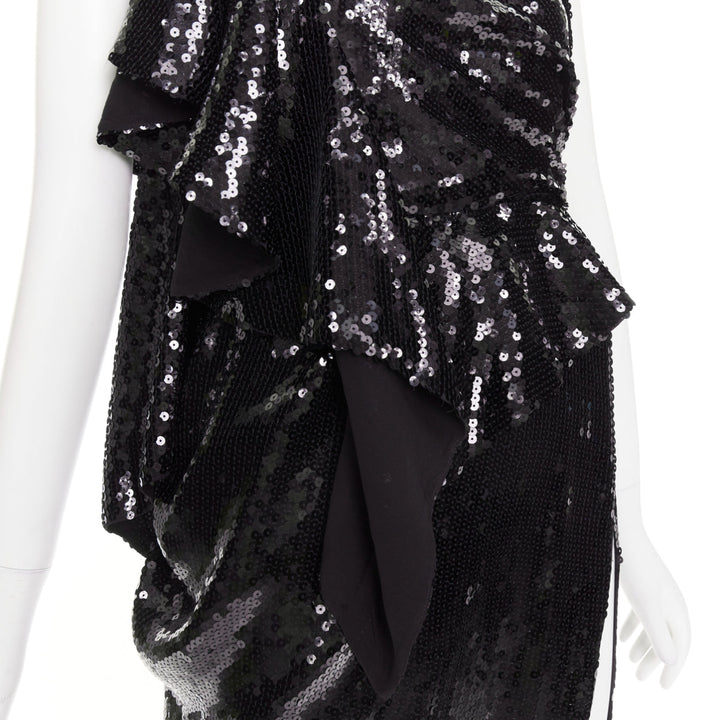 rare ALEXANDRE VAUTHIER COUTURE SS2022 Runway black sequin drape high slit dress