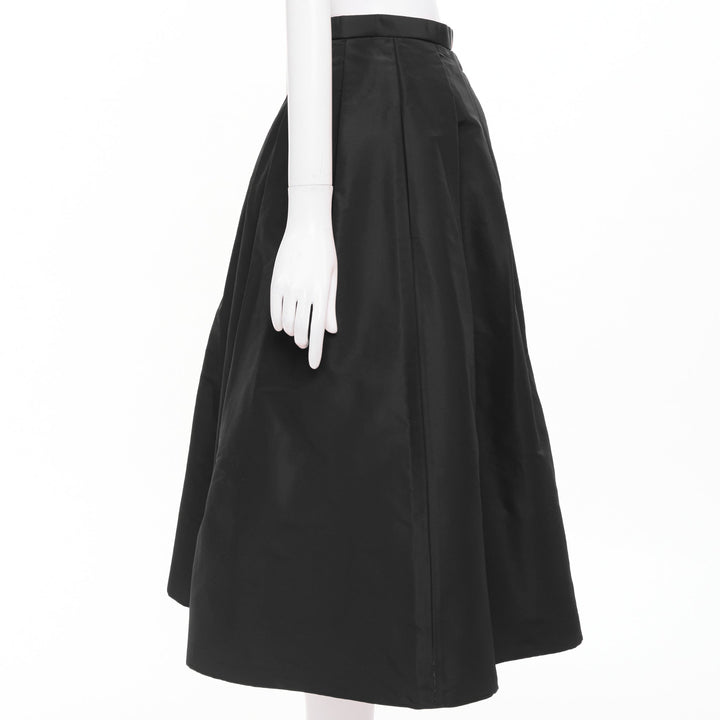 TIBI black silk taffeta structured pleated high waist aline midi skirt US2 S
