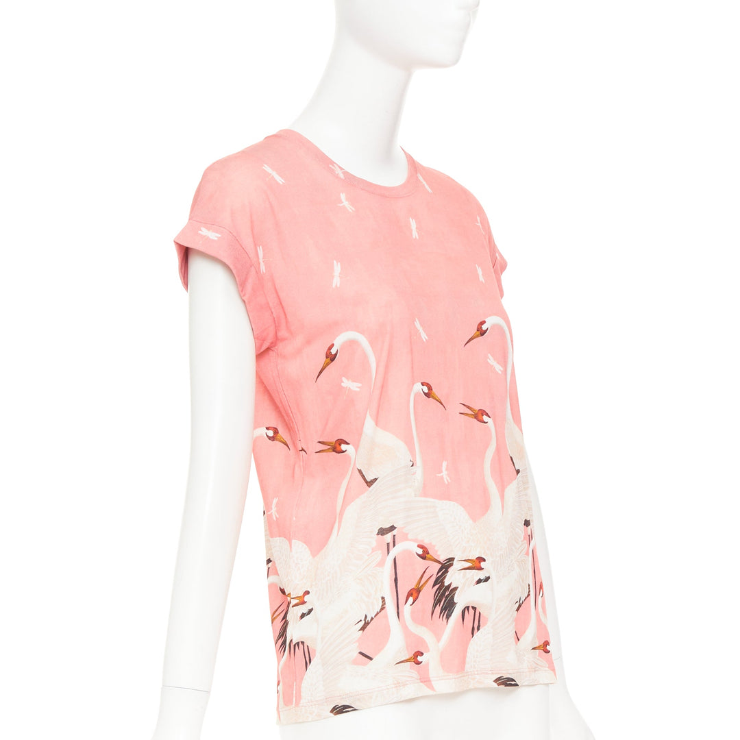 GUCCI Pre Fall 2016 pink cotton Heron Dragonfly print short sleeves t-shirt S