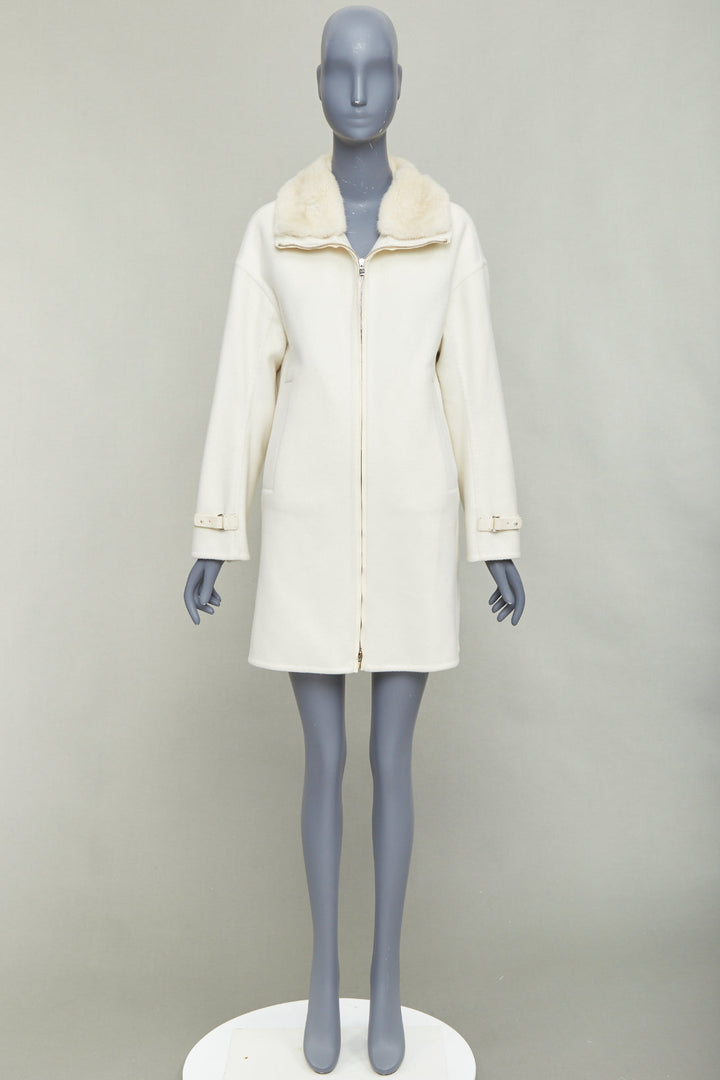 LORO PIANA Baby Cashmere Jubilee cream double face cashmere lambskin fur coat S
