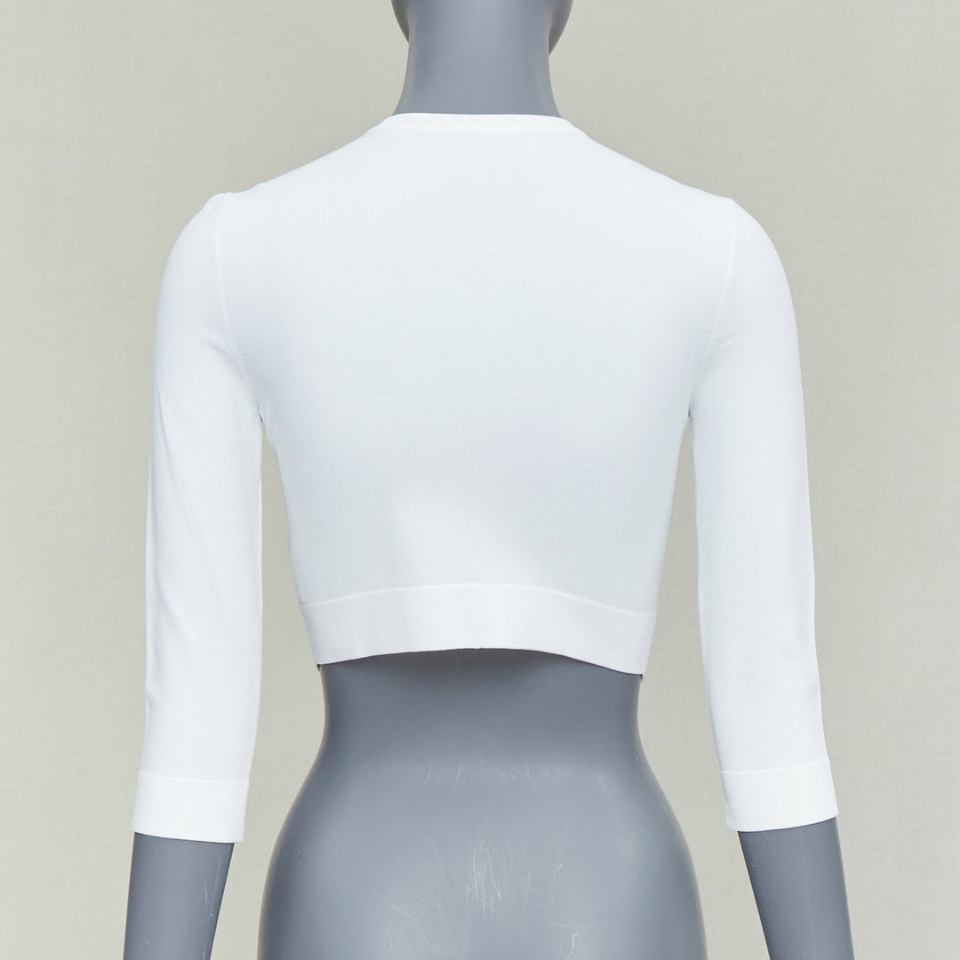 ALAIA off white viscose blend crew neck small buttons cropped cardigan FR36 S