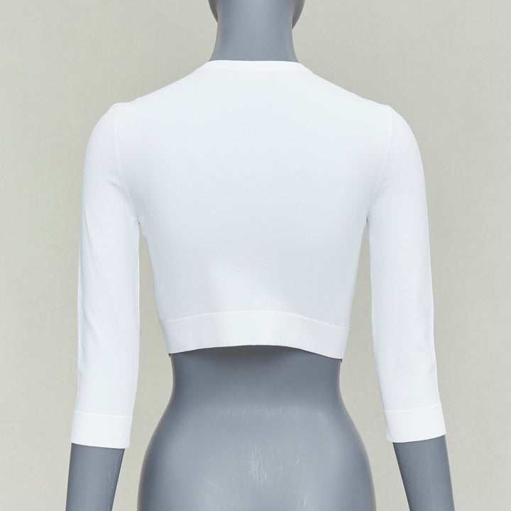 ALAIA off white viscose blend crew neck small buttons cropped cardigan FR36 S