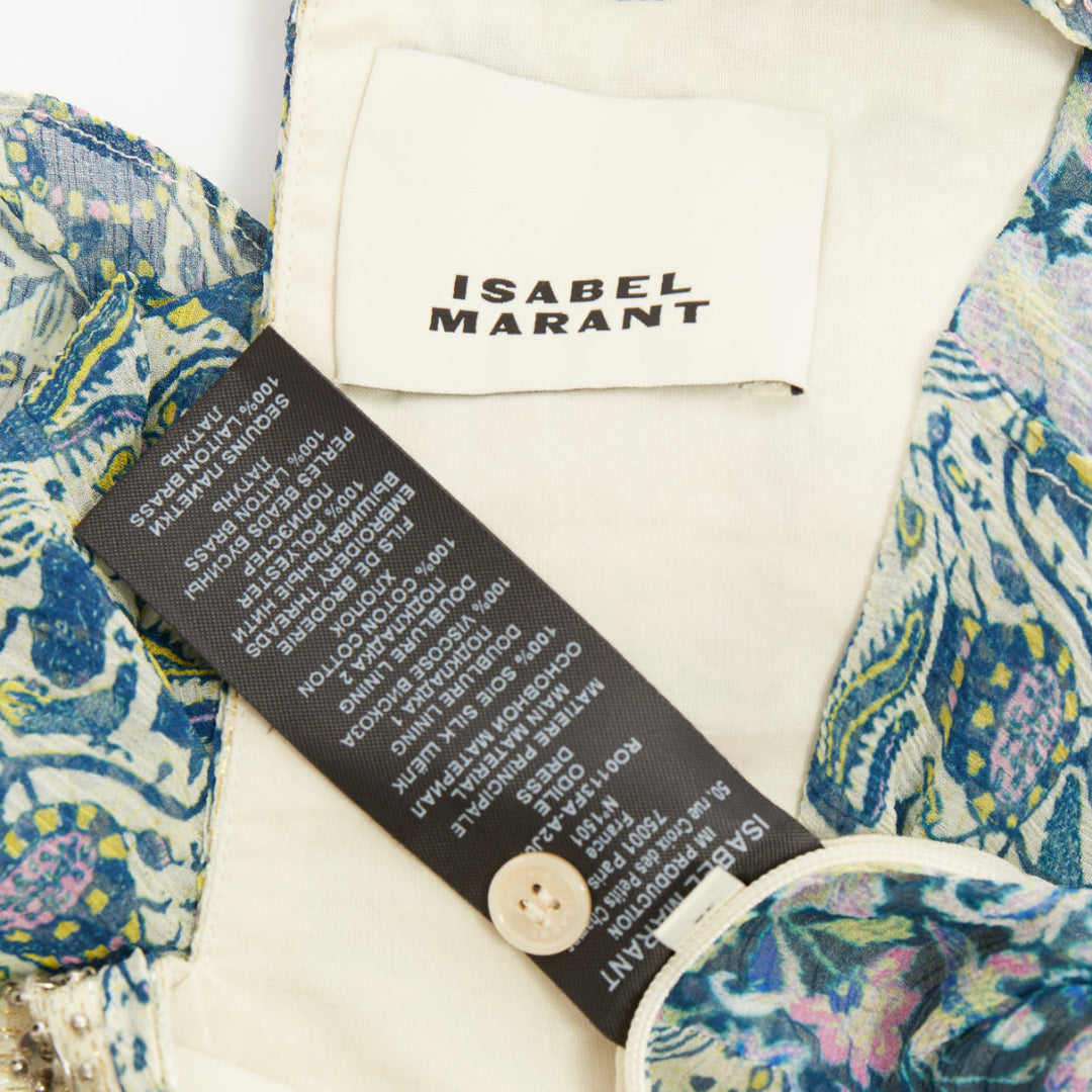 ISABEL MARANT 2023 Runway Odile cutout bead floral print silk dress FR36 S