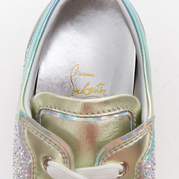 CHRISTIAN LOUBOUTIN Louis Junior Strass Flat Iridescent crystal low sneaker EU43