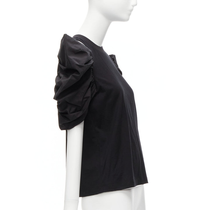 ALEXANDER MCQUEEN 2021 black cotton cold shoulder puff sleeves top IT38 XS