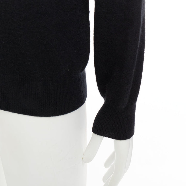 HERMES 100% cashmere black V-neck minimal classic sweater XL