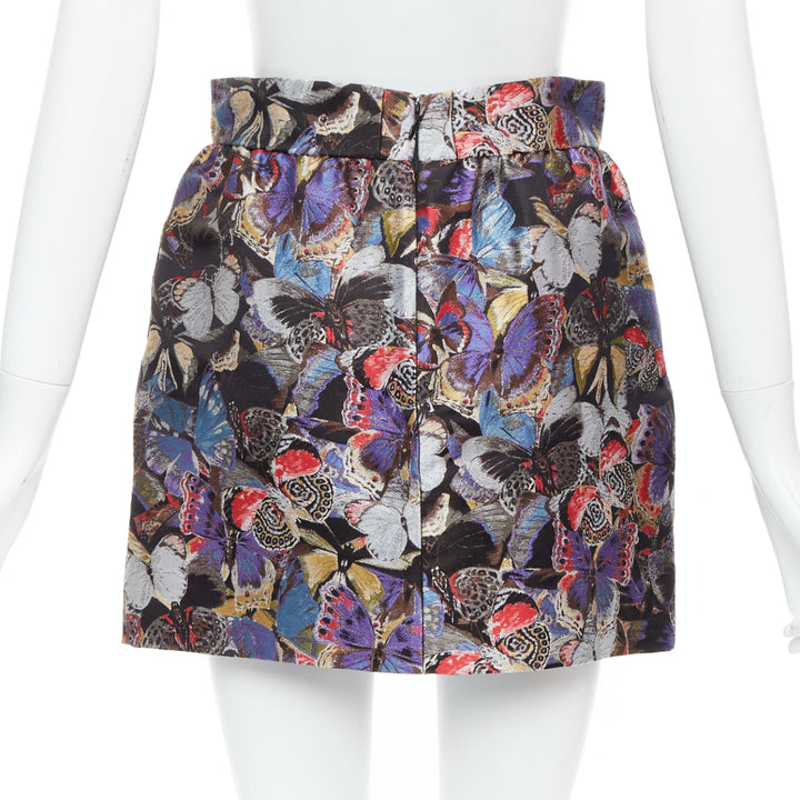 VALENTINO purple silk blend butterfly jacquard high waisted skirt IT38 XS