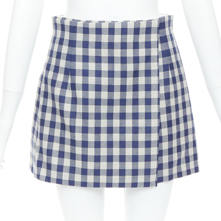 DIOR 100% virgin wool blue cream check mini skort shorts FR36 S