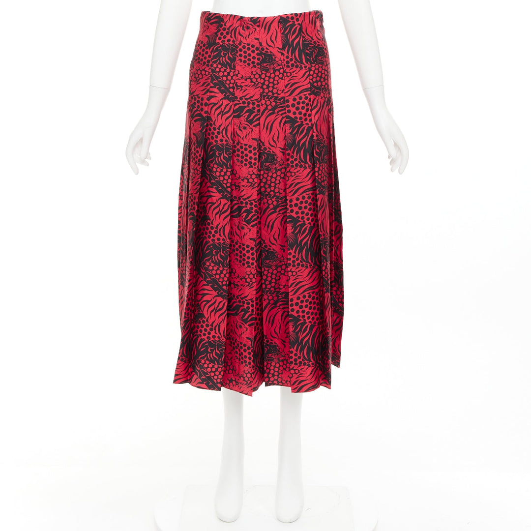 GUCCI 2018 Michele black red 100% silk tiger print pleated midi skirt IT38 XS