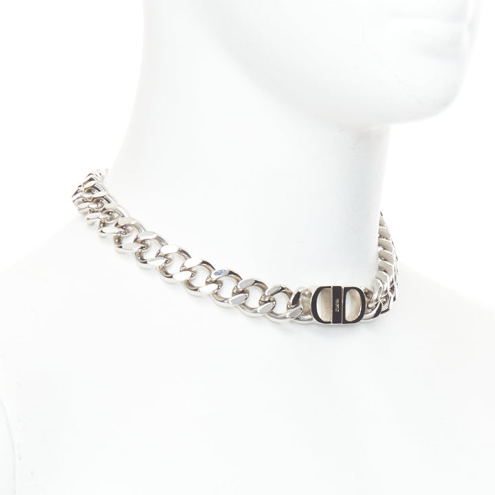 DIOR Kim Jones 2022 CD Icon silver metal chunky curb chain short necklace