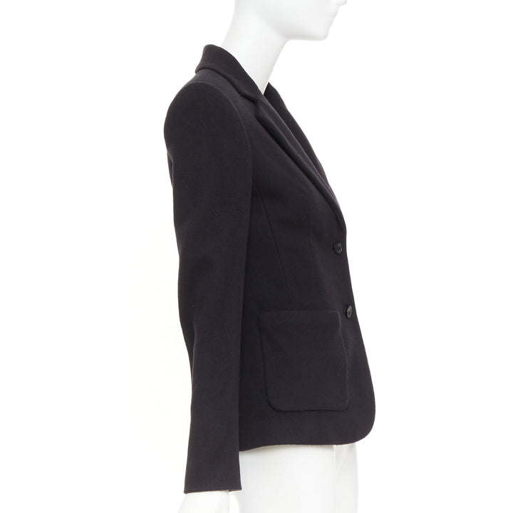 THE ROW black wool deerskin trim 3 patch pockets fitted blazer jacket US2 S