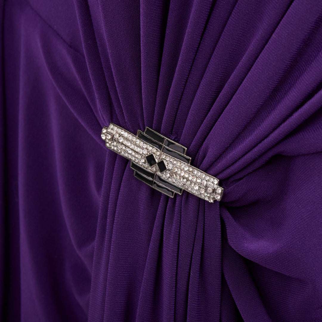 LAUREN RALPH LAUREN purple jersey silver buckle grecian evening gown US12 XXL