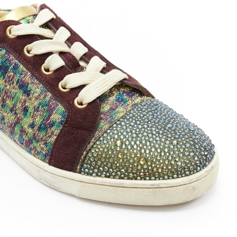 CHRISTIAN LOUBOUTIN Gondola gold jacquard strass crystal toe low sneaker EU38.5