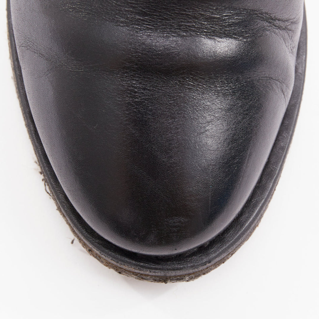 CHANEL Turnlock CC black leather silver logo crepe rubber sole ankle boots EU37